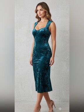 Frederick's of Hollywood Teal Crushed Velvet Midi Dress